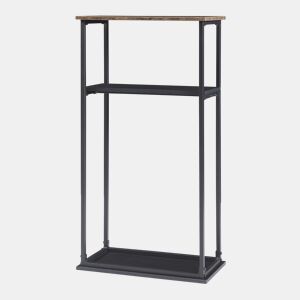 Suporte para lenha Turku com 2 prateleiras em aço e aglomerado 112 x 60 x 30 cm - Preto Efeito madeira escura en.casa