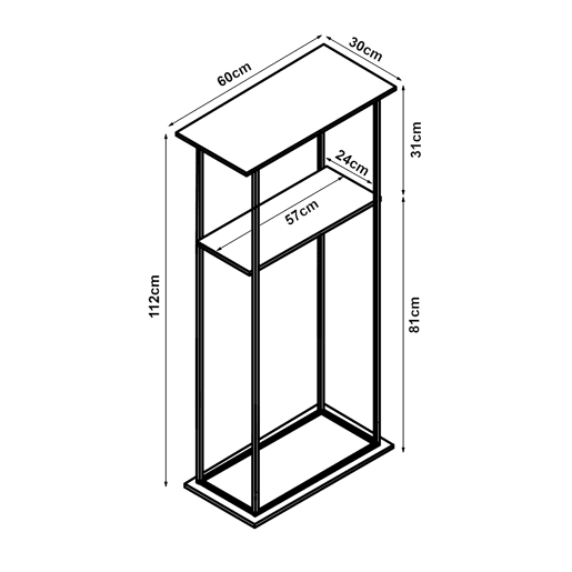 Suporte para lenha Turku com 2 prateleiras em aço e aglomerado 112 x 60 x 30 cm - Preto Efeito madeira escura en.casa