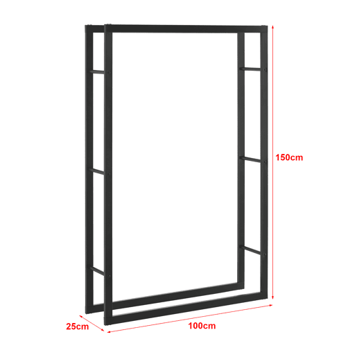 Suporte para lenha Täby em aço 100 x 25 x 150 cm preto en.casa