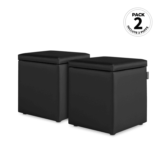 Puff Cube Arcon Leatherette Amortecedor Preta Interior PACK 2 UNIDADES HAPPERS