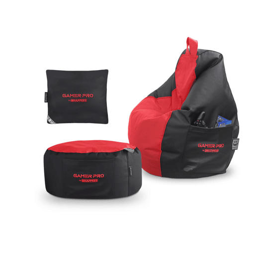 Combo Gamer Vermelho: Puff Gamer PRO + Descança-pés + Almofada Pack Gamer PRO HAPPERS