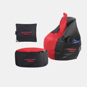 Combo Gamer Vermelho: Puff Gamer PRO + Descança-pés + Almofada Pack Gamer PRO HAPPERS
