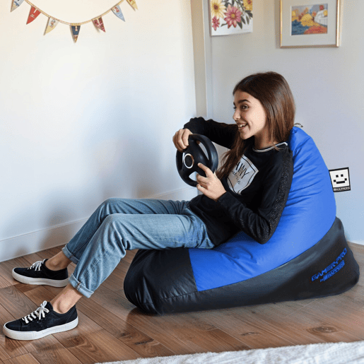 Puff GAMER Pirâmide Couro ecológico Azul Infantil HAPPERS