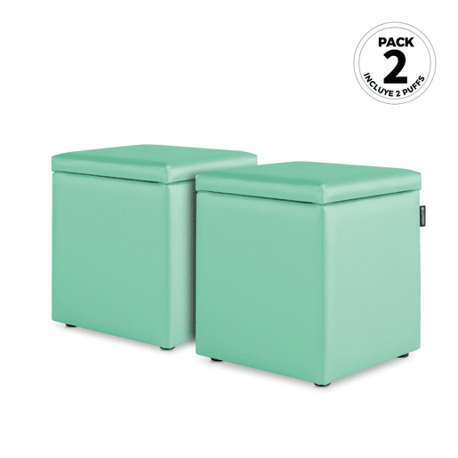 Puff Cubo Arcón Polipiel Menta PACK 2 UNIDADES HAPPERS