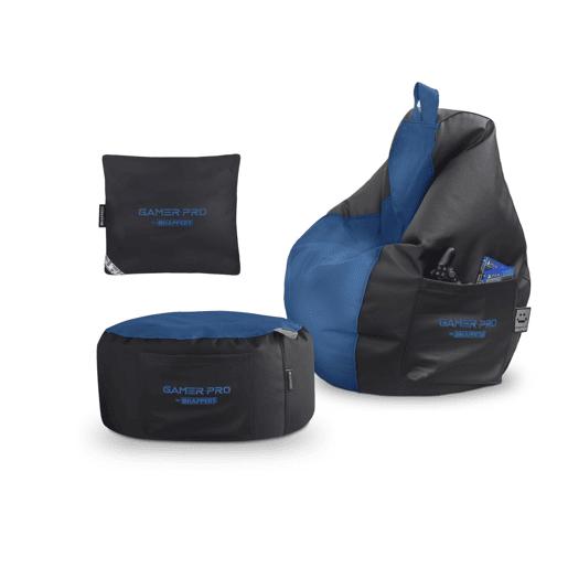 Combo Gamer Azul: Puff Gamer PRO + Descança-pés + Almofada Pack Gamer PRO HAPPERS