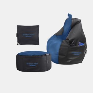 Combo Gamer Azul: Puff Gamer PRO + Descança-pés + Almofada Pack Gamer PRO HAPPERS
