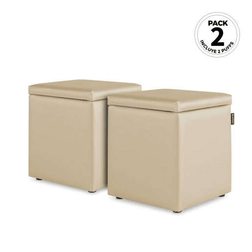 Puff Cube Arcon Leatherette Ecru Happers interno PACK 2 UNIDADES HAPPERS