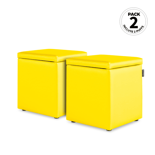 Puff Cube Arcon Leatherette Amortecedores internos amarelos PACK 2 UNIDADES HAPPERS