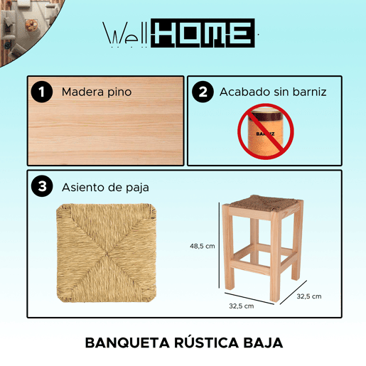 Low Wood Square Rustic Sidewalk, acabamento sem verniz, 32,5x32,5x48,5 cm