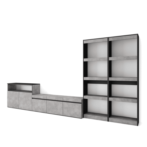 Conjunto de móveis TV, Mobiliário sala de estar, 370x35x186cm, Para televisores até 65, Estante para TV, Estilo moderno, Cimento