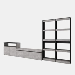 Conjunto de móveis TV, Mobiliário sala de estar, 370x35x186cm, Para televisores até 65, Estante para TV, Estilo moderno, Cimento