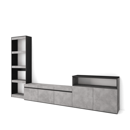 Conjunto de móveis TV, Mobiliário sala de estar, 310x35x186cm, Para televisores até 65, Estante para TV, Estilo moderno, Cimento