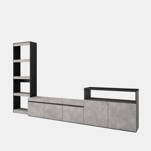 Conjunto de móveis TV, Mobiliário sala de estar, 310x35x186cm, Para televisores até 65, Estante para TV, Estilo moderno, Cimento
