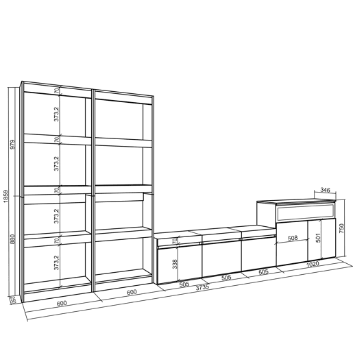 Conjunto de móveis TV, Mobiliário sala de estar, 370x35x186cm, Para televisores até 65, Lareira eléctrica, Estilo moderno, Cimento