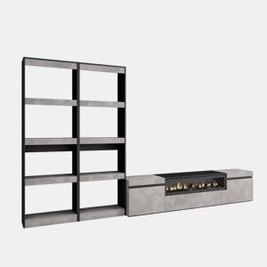 Conjunto de móveis TV, Mobiliário sala de estar, 320x35x186cm, Para televisores até 80, Lareira eléctrica, Estilo moderno, Cimento