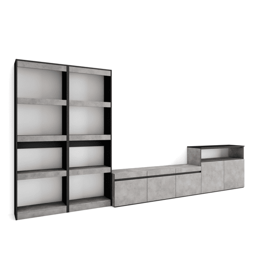 Conjunto de móveis TV, Mobiliário sala de estar, 370x35x186cm, Para televisores até 65, Estante para TV, Estilo moderno, Cimento
