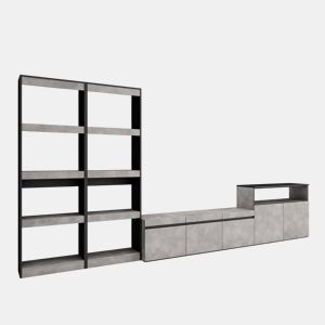 Conjunto de móveis TV, Mobiliário sala de estar, 370x35x186cm, Para televisores até 65, Estante para TV, Estilo moderno, Cimento