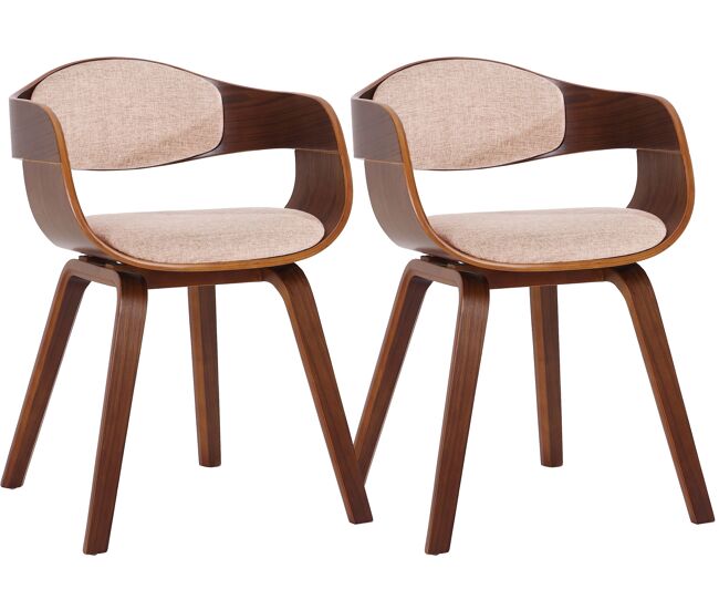 Set de 2 sillas de comedor kingston de tela y madera nogal/crema 46x49x73 cm