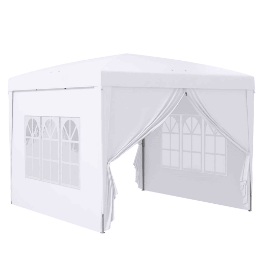 Outsunny Tenda de Jardim com Paredes Laterais Amovíveis Janelas Porta com Zíper e Bolsa de Transporte 295x295x196-258 cm Branco