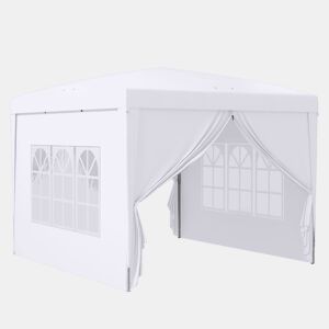 Outsunny Tenda de Jardim com Paredes Laterais Amovíveis Janelas Porta com Zíper e Bolsa de Transporte 295x295x196-258 cm Branco