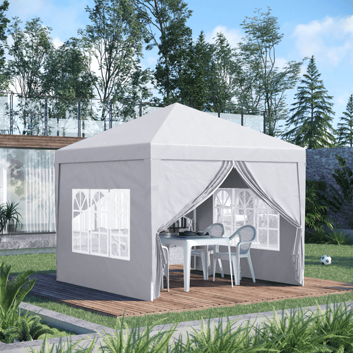 Outsunny Tenda de Jardim com Paredes Laterais Amovíveis Janelas Porta com Zíper e Bolsa de Transporte 295x295x196-258 cm Branco