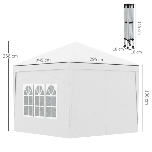Outsunny Tenda de Jardim com Paredes Laterais Amovíveis Janelas Porta com Zíper e Bolsa de Transporte 295x295x196-258 cm Branco