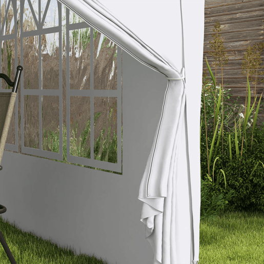 Outsunny Tenda de Jardim com Paredes Laterais Amovíveis Janelas Porta com Zíper e Bolsa de Transporte 295x295x196-258 cm Branco