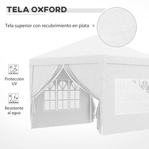 Outsunny Tenda de Jardim com Paredes Laterais Amovíveis Janelas Porta com Zíper e Bolsa de Transporte 295x295x196-258 cm Branco
