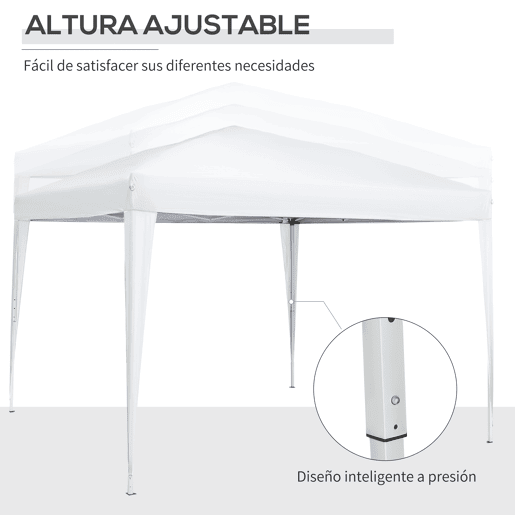 Outsunny Tenda de Jardim com Paredes Laterais Amovíveis Janelas Porta com Zíper e Bolsa de Transporte 295x295x196-258 cm Branco