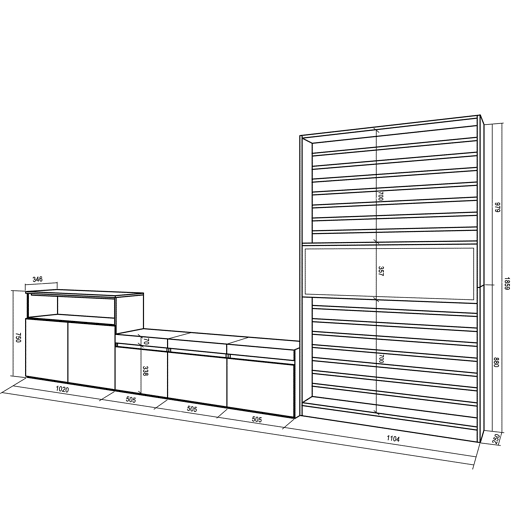 Conjunto de móveis TV, Mobiliário sala de estar, 360x35x186cm, Para televisores até 65, Lareira eléctrica XXL, Estilo moderno, Branco e preto