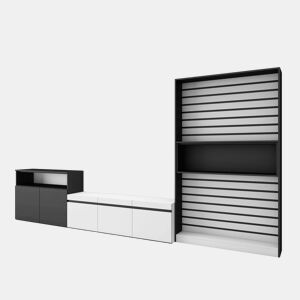 Conjunto de móveis TV, Mobiliário sala de estar, 360x35x186cm, Para televisores até 65, Estante para TV, Estilo moderno, Branco e preto