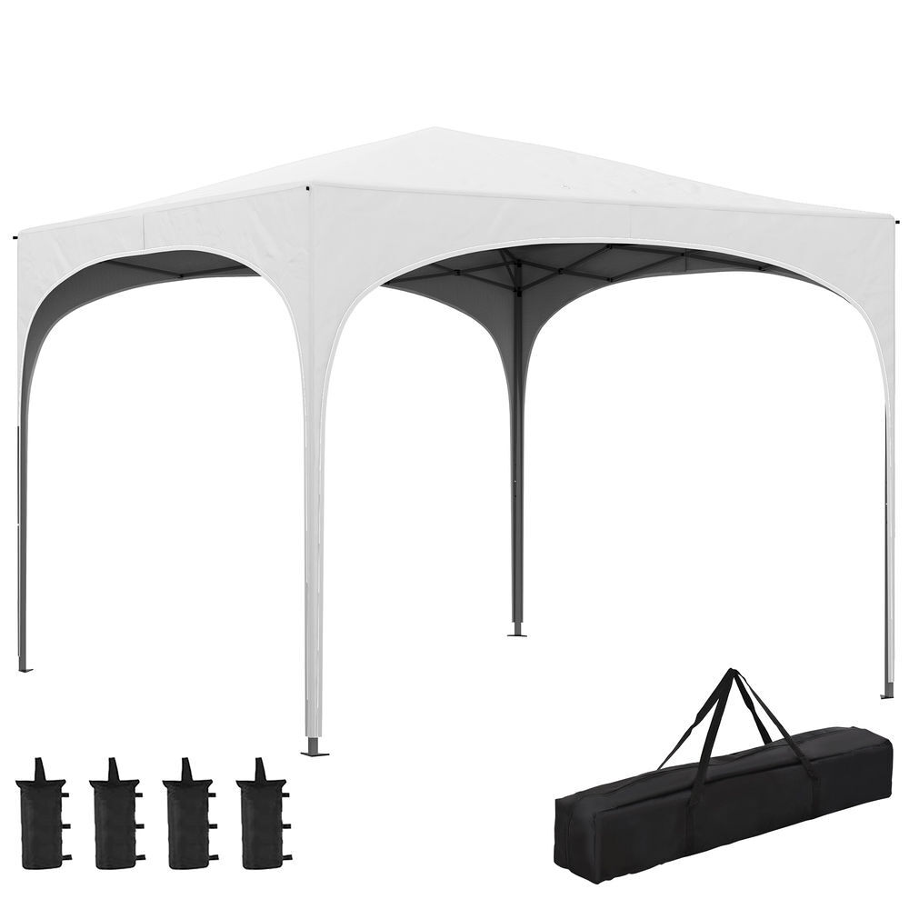Outsunny carpa plegable 3x3 m cenador de jardín altura ajustable con bolsa de transporte impermeable anti-uv y bolsas de arena gazebo para exteriores jardín patio blanco