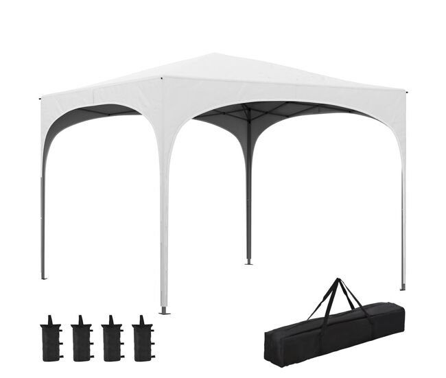 Outsunny carpa plegable 3x3 m cenador de jardín altura ajustable con bolsa de transporte impermeable anti-uv y bolsas de arena gazebo para exteriores jardín patio blanco