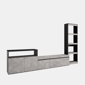 Conjunto de móveis TV, Mobiliário sala de estar, 310x35x186cm, Para televisores até 65, Estante para TV, Estilo moderno, Cimento