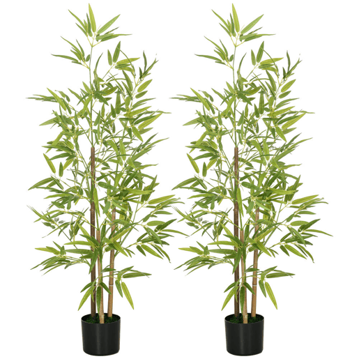 HOMCOM 2 Plantas Artificiais com Vaso Plantas Sintéticas de Bambu com 498 Folhas para Decoração em Sala de Estar Escritório Casa Ø15x120 cm Verde