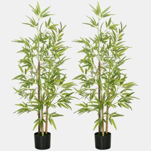 HOMCOM 2 Plantas Artificiais com Vaso Plantas Sintéticas de Bambu com 498 Folhas para Decoração em Sala de Estar Escritório Casa Ø15x120 cm Verde