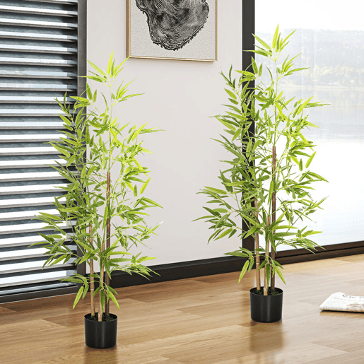 HOMCOM 2 Plantas Artificiais com Vaso Plantas Sintéticas de Bambu com 498 Folhas para Decoração em Sala de Estar Escritório Casa Ø15x120 cm Verde