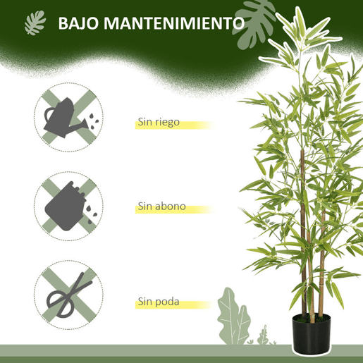 HOMCOM 2 Plantas Artificiais com Vaso Plantas Sintéticas de Bambu com 498 Folhas para Decoração em Sala de Estar Escritório Casa Ø15x120 cm Verde