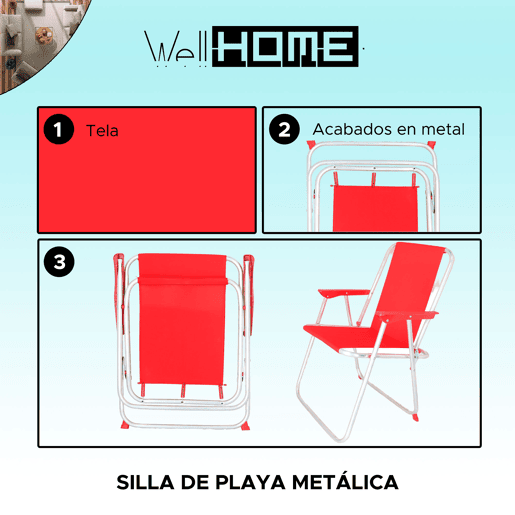 Cadeira de metal dobrável vermelho, 44x44x74 cm