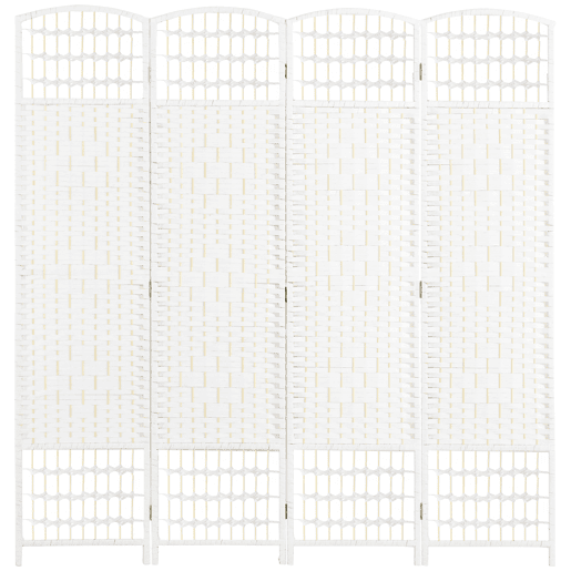 HOMCOM Biombo de 4 Painéis Separador de Ambientes 160x170 cm Divisor de Habitação Dobrável de Corda de Papel e Estrutura de Madeira Decoração para Dormitório Sala de Estar Branco