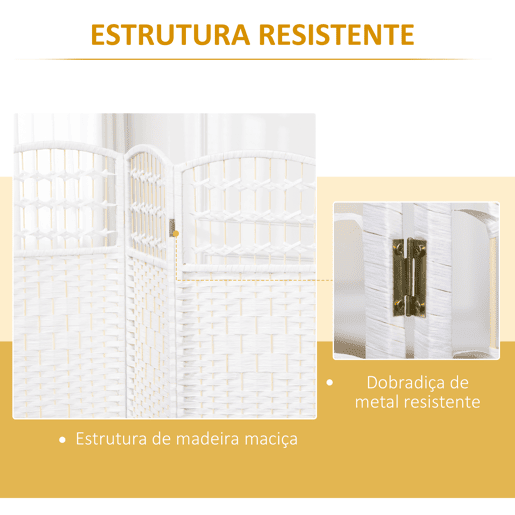 HOMCOM Biombo de 4 Painéis Separador de Ambientes 160x170 cm Divisor de Habitação Dobrável de Corda de Papel e Estrutura de Madeira Decoração para Dormitório Sala de Estar Branco