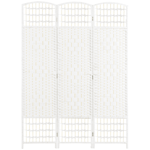 HOMCOM Biombo Dobrável de 3 Painéis, 120x170 cm, Separador de Ambientes em Corda de Papel, Estrutura de Madeira, Decoração para Quarto e Sala, Branco
