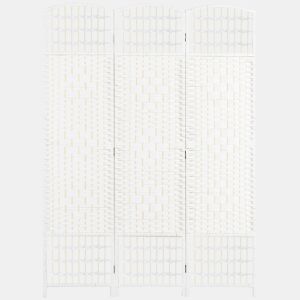 HOMCOM Biombo Dobrável de 3 Painéis, 120x170 cm, Separador de Ambientes em Corda de Papel, Estrutura de Madeira, Decoração para Quarto e Sala, Branco