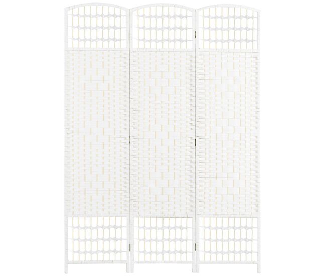 Homcom biombo plegable de 3 paneles, 120x170 cm, biombo separador de ambientes de cuerda de papel, marco de madera, decoración para dormitorio, salón, blanco