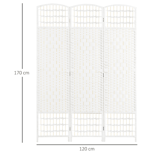 HOMCOM Biombo Dobrável de 3 Painéis, 120x170 cm, Separador de Ambientes em Corda de Papel, Estrutura de Madeira, Decoração para Quarto e Sala, Branco