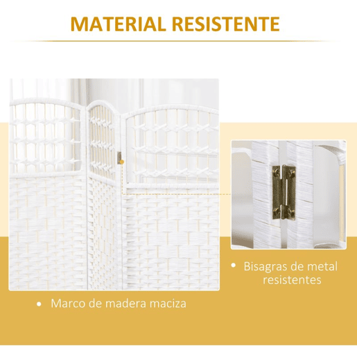HOMCOM Biombo Dobrável de 3 Painéis, 120x170 cm, Separador de Ambientes em Corda de Papel, Estrutura de Madeira, Decoração para Quarto e Sala, Branco