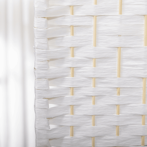 HOMCOM Biombo Dobrável de 3 Painéis, 120x170 cm, Separador de Ambientes em Corda de Papel, Estrutura de Madeira, Decoração para Quarto e Sala, Branco