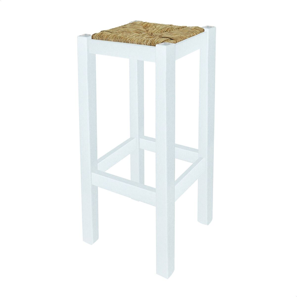 Banqueta rústica cuadrada alta en madera, acabado en blanco, 32,5x32,5x70 cm