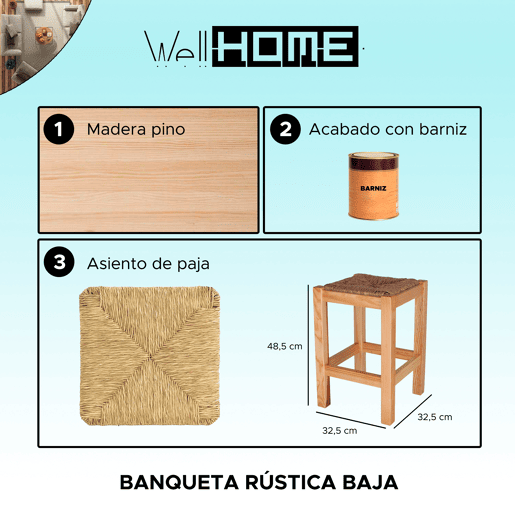 Low Wood Square Rustic Sidewalk, acabamento em verniz, 32,5x32,5x48,5 cm