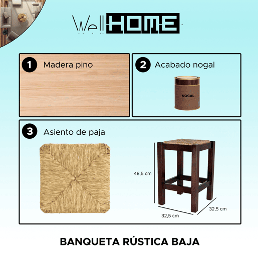Low Rustic Sidewalk, fabricada em madeira, acabamento em nogueira, 32,5x32.5x48.5 cm